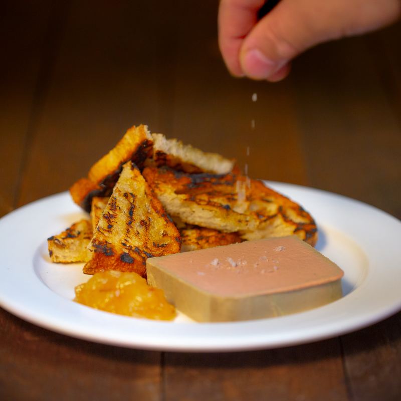 Parfait with chargrilled toast and chutney, finished with a pinch of salt